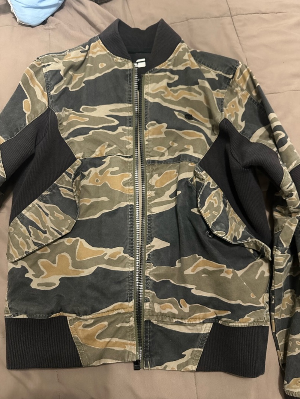 G-Star Two-Tone Bomber Jacket - Beige & Black